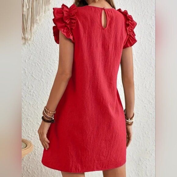 TRÏBE Ruffled Cap Sleeve Red Mini Dress Size XL NWT - Picture 2 of 9